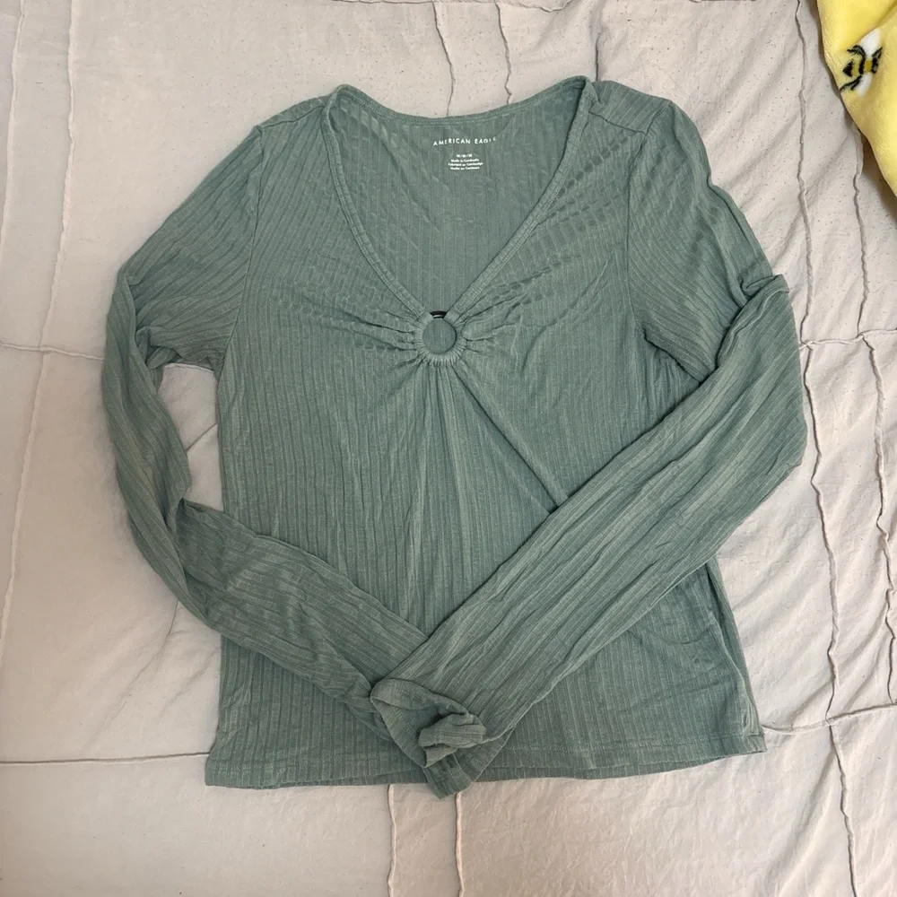 American Eagle Outfitters Olive Ribbed Top - Picture 3 of 4